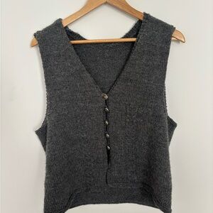 German Vintage Wool Gray Knit Button-Up Vest